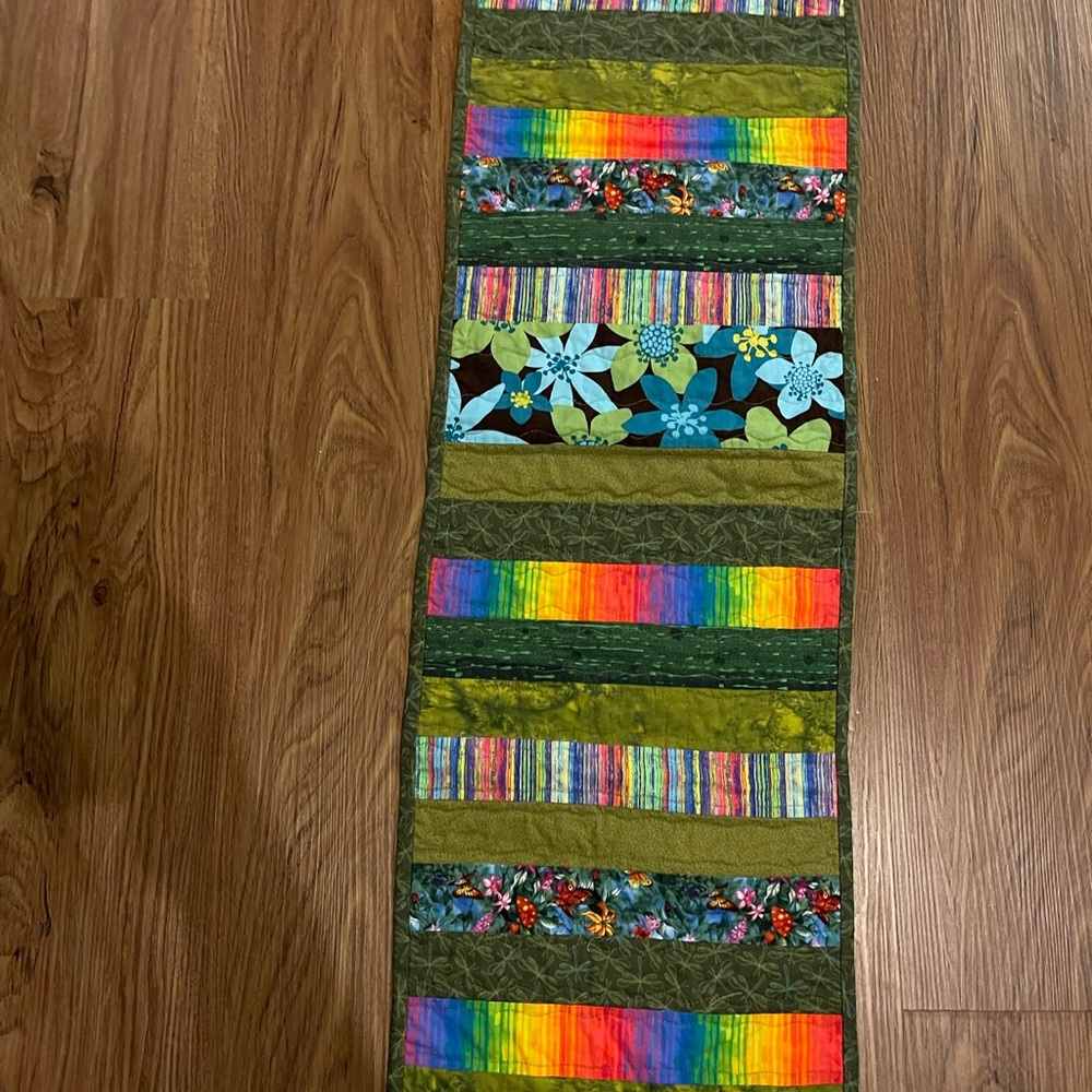 Rainbow Strip Quilted Table Runner